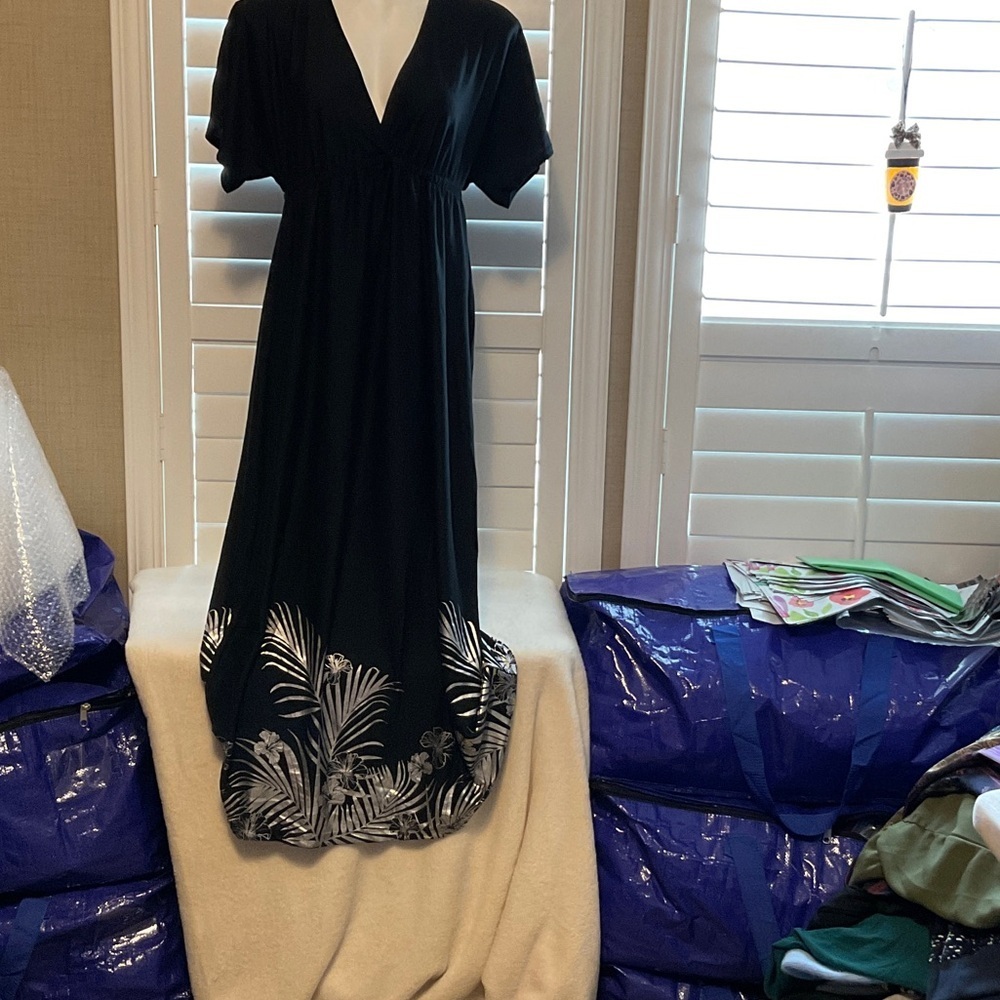 Black Dress with White Leaf Print